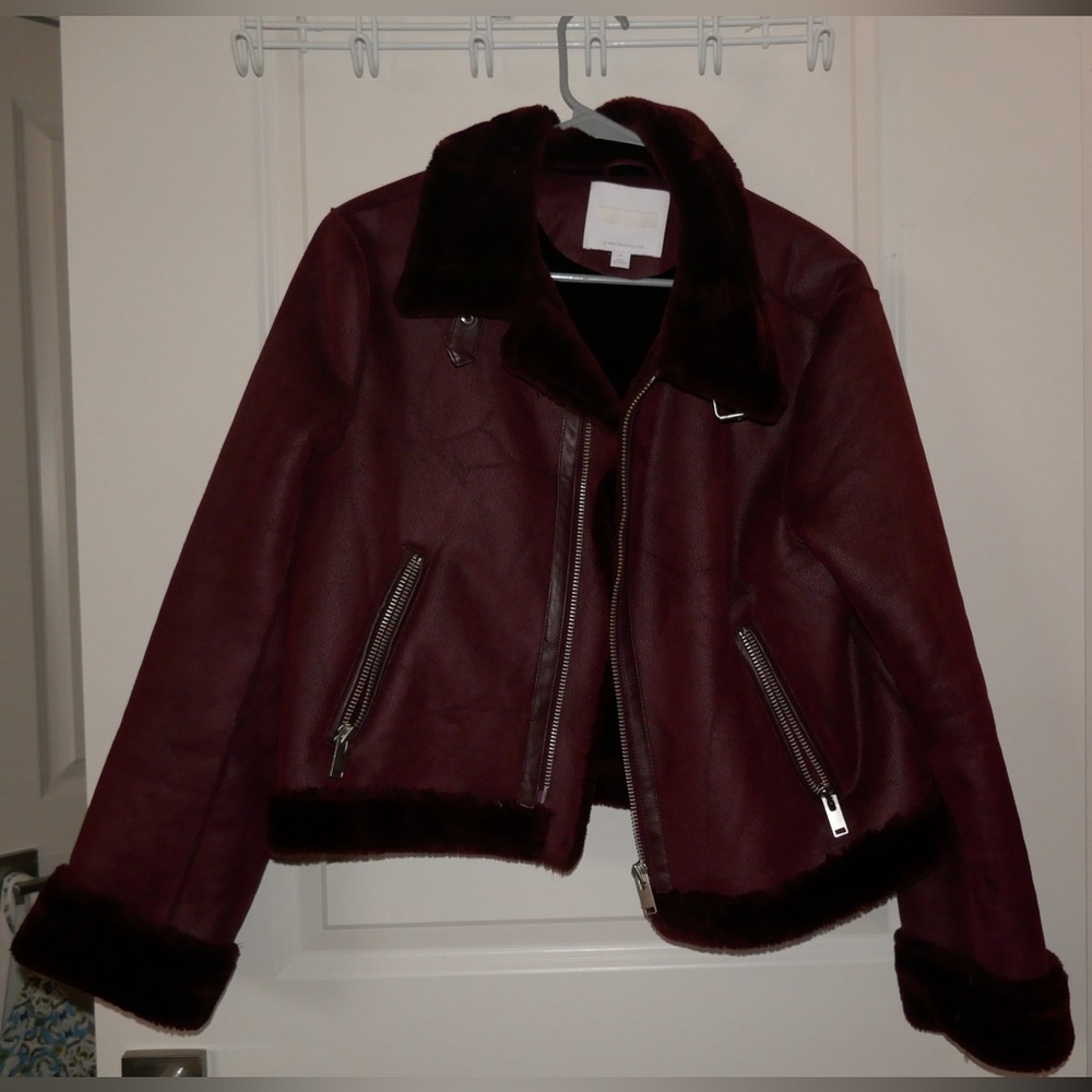 Anthropologie Burgundy, Faux-Lined Bomber Jacket